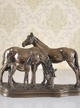 创意马家庭家居摆件 铸铜亲子马家居摆设 树脂工艺品 客厅装饰品