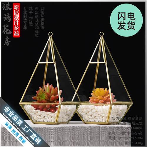 现代简约北欧客厅电视玻璃花房仿真花罩柜台摆放软装饰品四面钻石