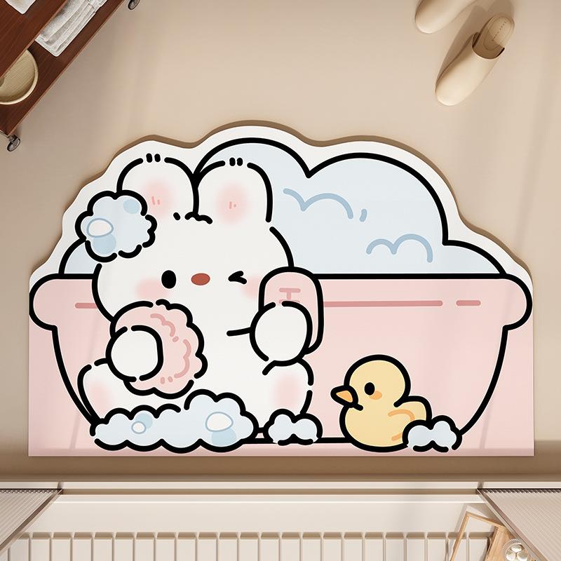 硅藻泥地垫卡通兔兔浴室吸水脚垫卫生间门口耐磨耐脏易打理地垫