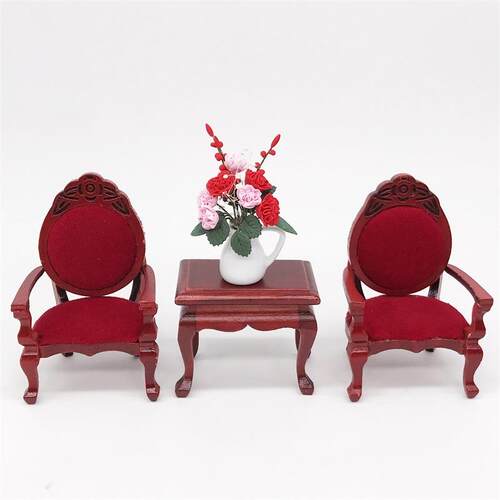 1：12迷你娃娃屋木质家具高背椅12分红木色椅子