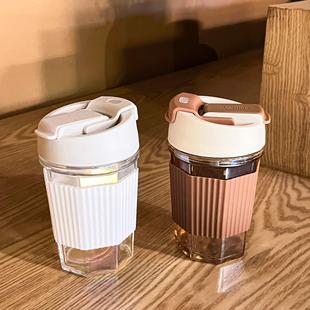 吸管杯双饮直饮杯电镀八角玻璃杯创意简约便携杯牛奶手冲咖啡杯子