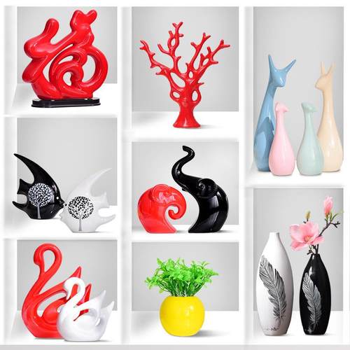 家居陶瓷工艺品客厅酒柜电视柜书柜陶瓷创意装饰摆件鹿一家四口