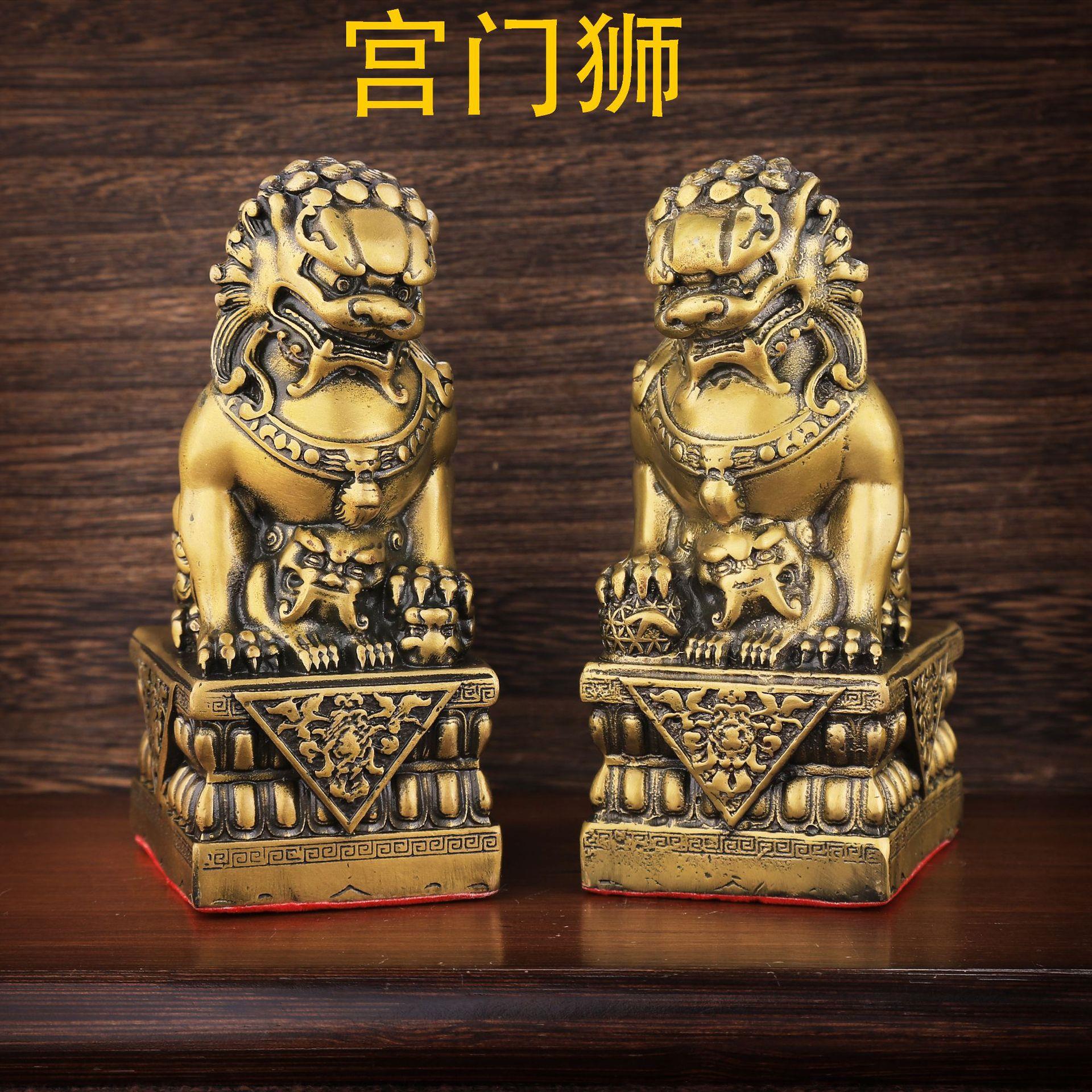 铜摆件风水摆件宫门狮