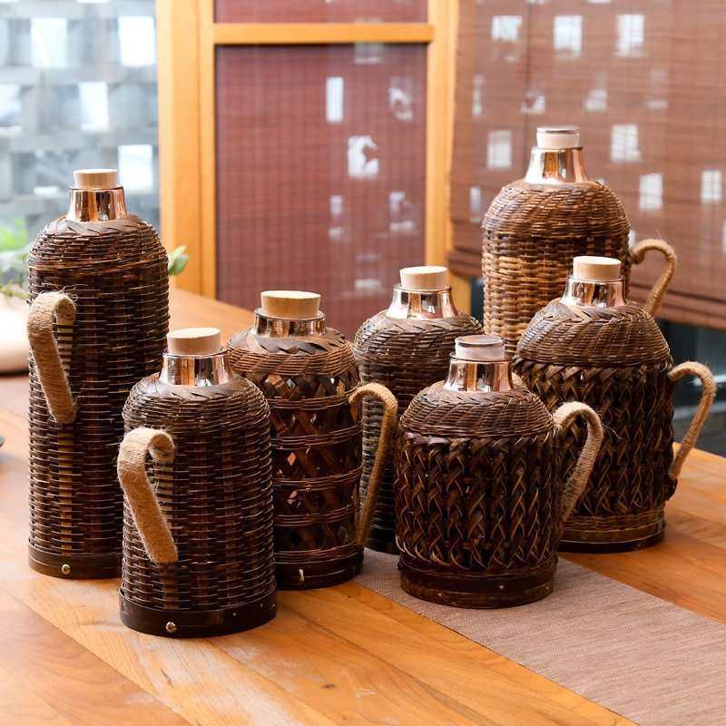 竹编热水瓶手工匠人编织竹青暖壶竹黄复古暖