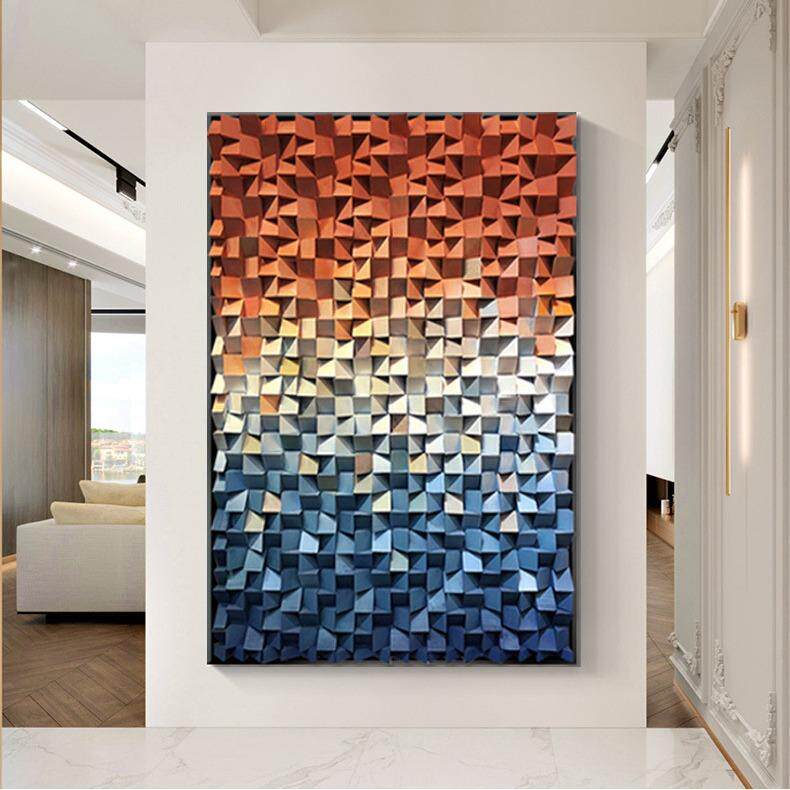 后现代样板房酒店玄关装饰画木头装置艺术挂画走廊工艺落地实物画