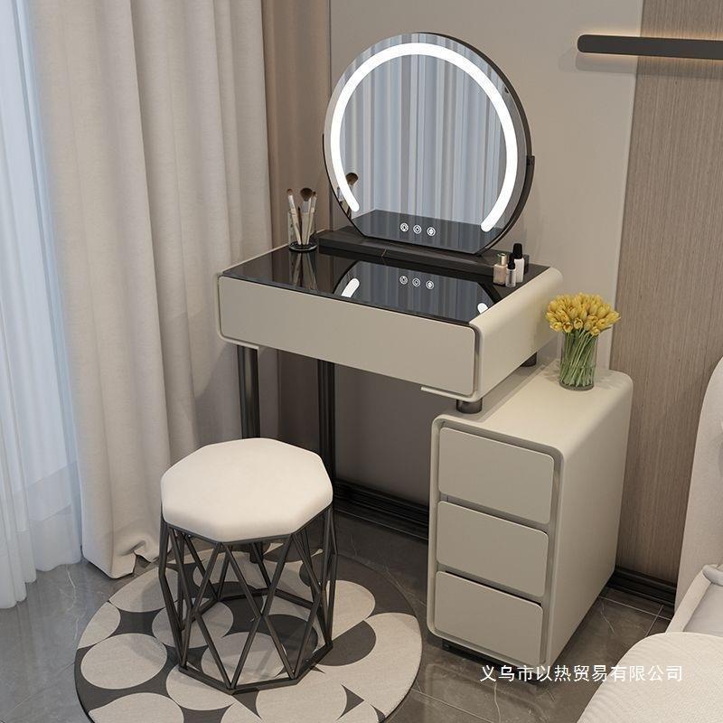 2025新款岩板梳妆台卧室奶油风迷你小型现代简约化妆台收纳柜一体