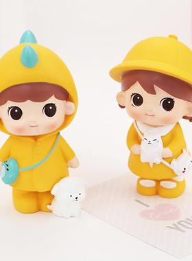 创意可爱情侣娃娃汽车摆件卡通小公仔烘焙蛋糕装饰品办公桌面摆设