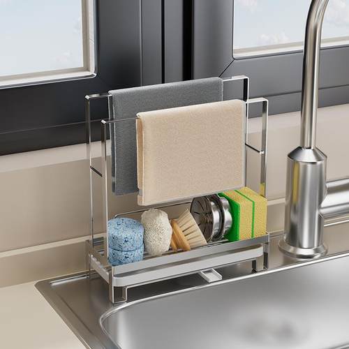 抹布架免打孔厨房置物架水槽洗碗池沥水架台面壁挂篮钢丝球收纳架