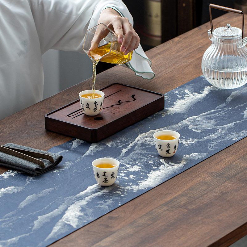 日式山水茶席禅意防水棉麻布桌旗新中式茶台茶布艺茶桌垫配件