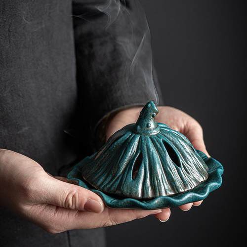 创意莲蓬香炉盘香炉家用室内檀香沉香陶瓷香盒香薰炉香道禅意摆件