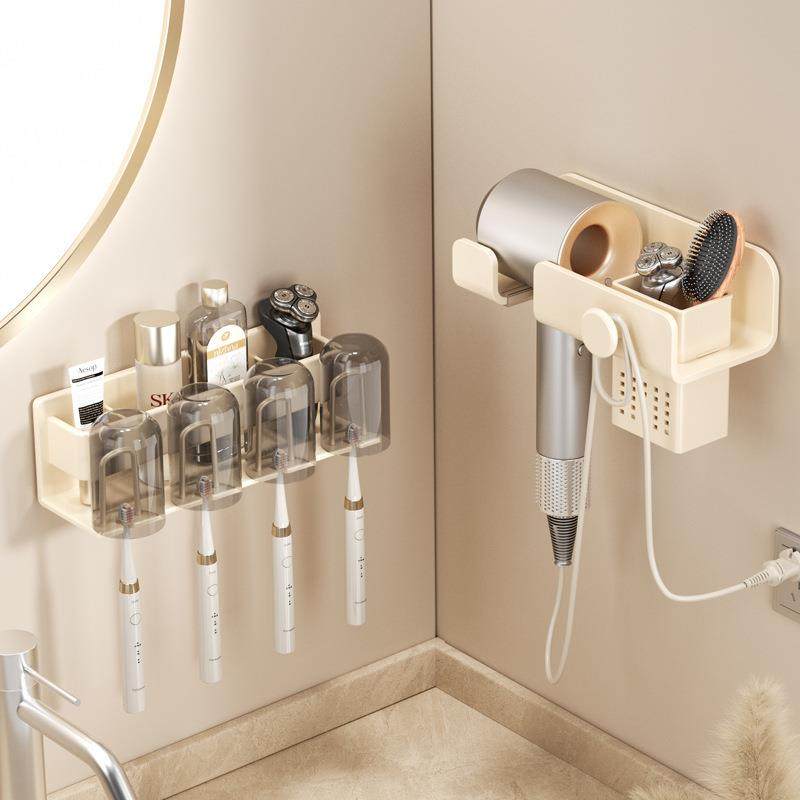 奶油风吹风机架免打孔壁挂式墙上浴室吹风筒收纳置物架电挂架支架,家庭/个人清洁工具,吹风机置物架,淘宝优惠券,粉丝福利购,淘宝优惠卷