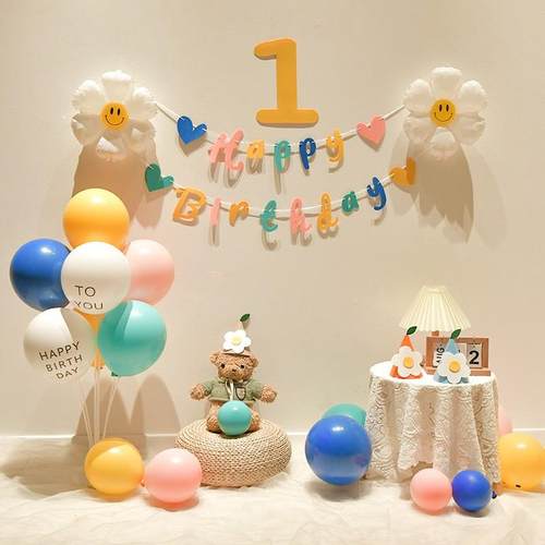 ins生日快乐派对场景装饰宝宝儿童周岁数字背景墙布置