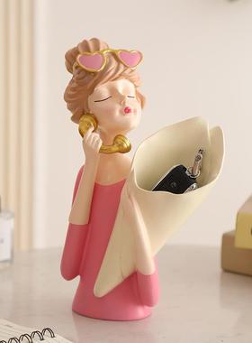 北欧捧花女孩艺术花瓶摆件客厅餐桌玄关电视柜家居插花装饰品手工