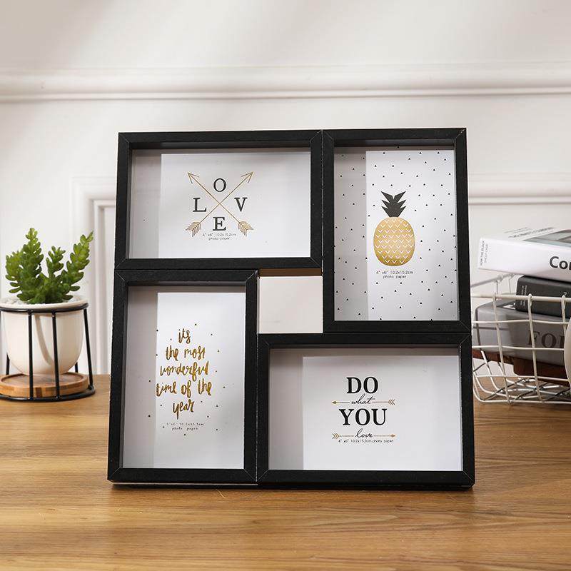 创意6寸相框摆台洗照片木质组合相架4宫格北欧连体挂墙像框照片墙,家居饰品,DIY亲子装饰画,淘宝优惠券,粉丝福利购,淘宝优惠卷