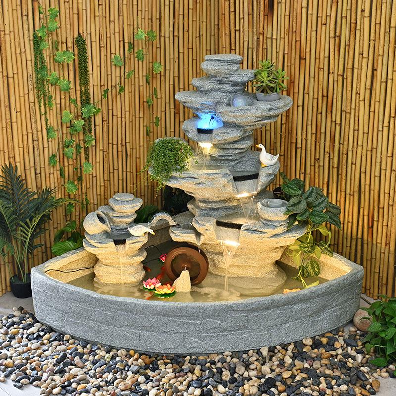 户外庭院鱼池假山流水喷泉造景装饰别墅大型风水轮景观循环水摆件