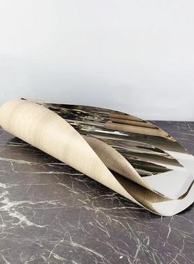 现代简约不锈钢几何卷边银色托盘果盘摆件样板房售楼处软装饰品