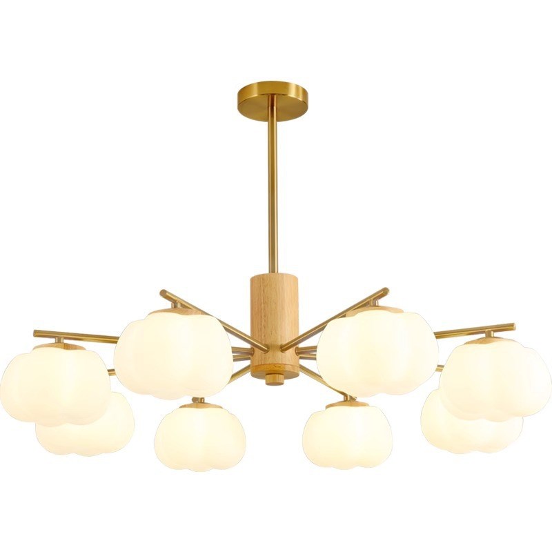 客厅吊灯原木奶油风广东中山灯具现代简约创意棉花V柿子房间餐厅