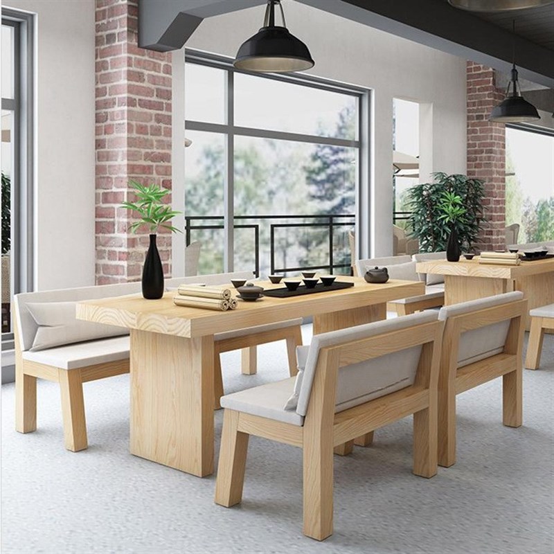 简约现代茶餐厅实木餐q桌椅组合简约实木泡茶桌椅会客接待洽谈卡