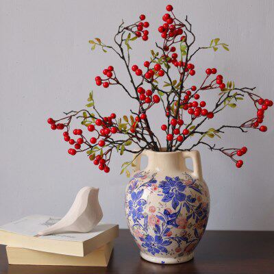 中式欧式青花冰裂釉做旧古典花纹陶瓷花瓶水培干鲜花居家装饰水壶