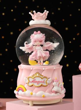 自动飘雪大号发光水晶球音乐盒卡通天使女孩八音盒创意礼品摆件厂