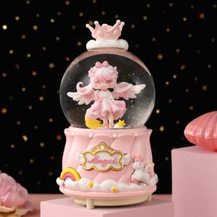 自动飘雪大号发光水晶球音乐盒卡通天使女孩八音盒创意礼品摆件厂
