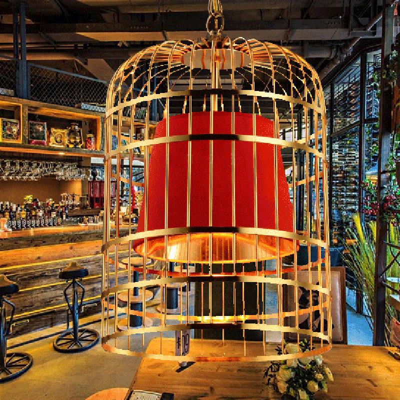 新中式铁艺鸟笼酒吧台创意个性餐厅北欧后现代铁艺咖啡厅简约吊灯