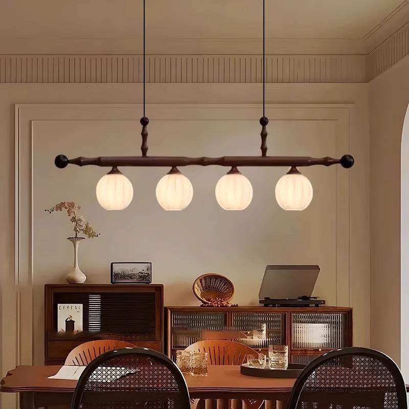 竹节中古风餐厅吊灯2024新款复古餐桌茶室饭厅一字高级氛围感灯具