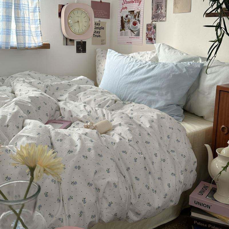 韩式田园纯棉四件套法式小碎花全棉床单被套混搭学生宿舍3件套1.8