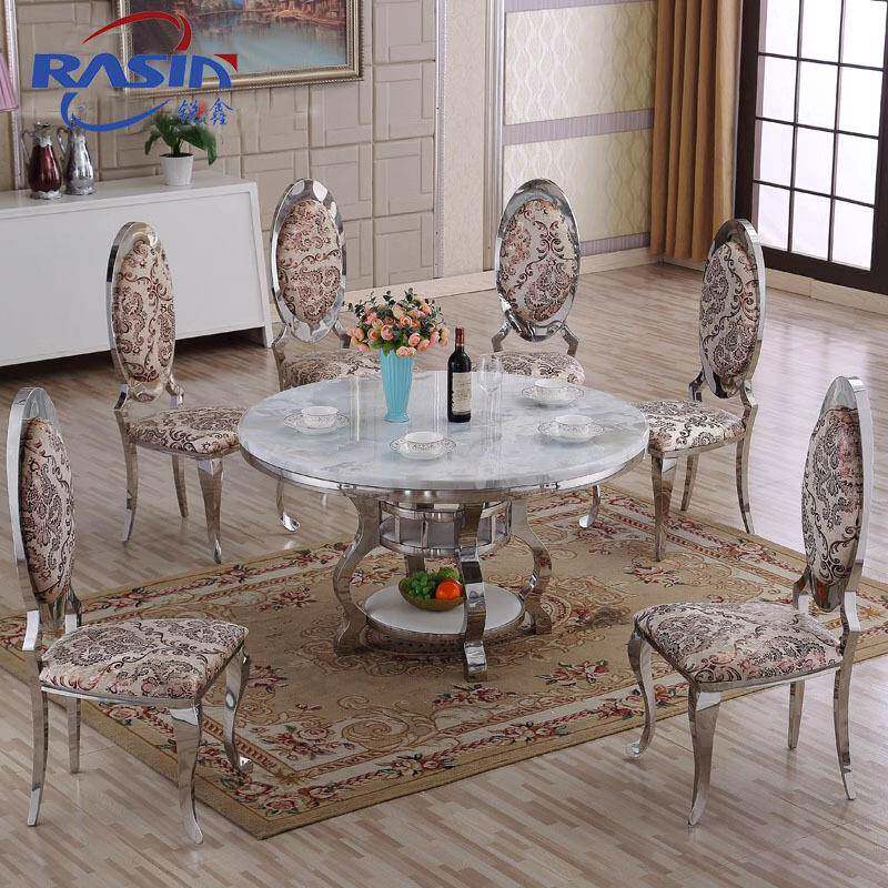 新中式简约风格不锈钢大理石圆形餐桌简约现代时尚客厅时尚饭桌椅