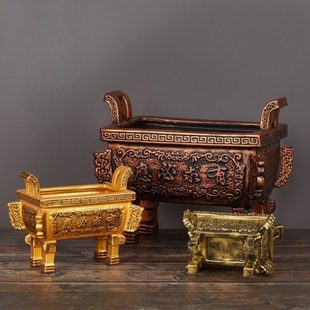 仿古铜陶瓷有求必应方鼎香炉四足长方形香炉家用招财大号供奉插香