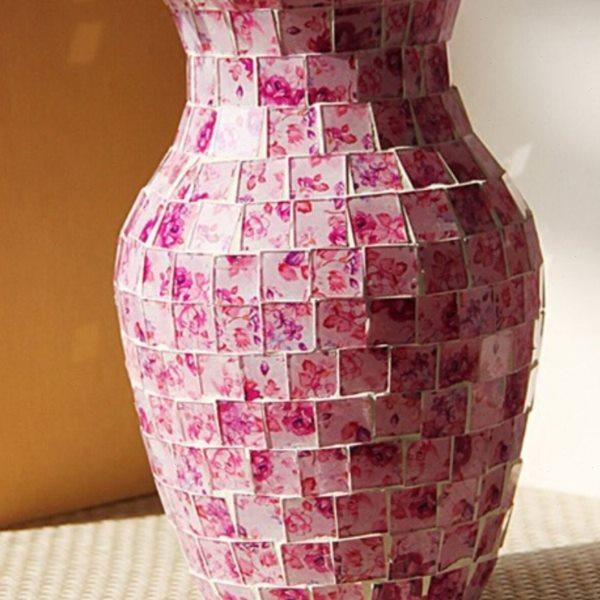 欧式粉紫色碎花收脖马赛克玻璃花瓶时尚家居客厅餐厅装饰台面花插,家居饰品,花瓶,淘宝优惠券,粉丝福利购,淘宝优惠卷