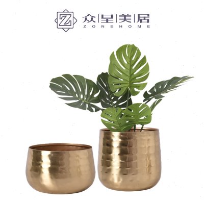 现代金色金属花盆意式新亚洲风格阳台花架摆件样板房玄关果盘花器