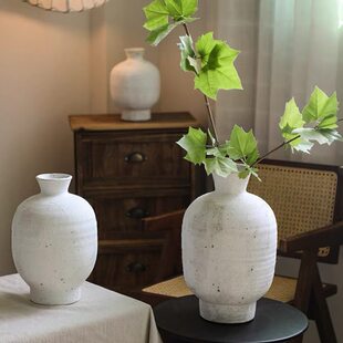 侘寂风北欧窄口花瓶高级感复古粗陶干枝花器客厅水培插花民宿装饰