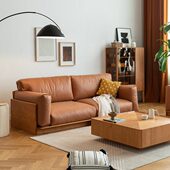 日式 樱桃木实木沙发简约北欧客厅组合皮质单人三人沙发原木小户型