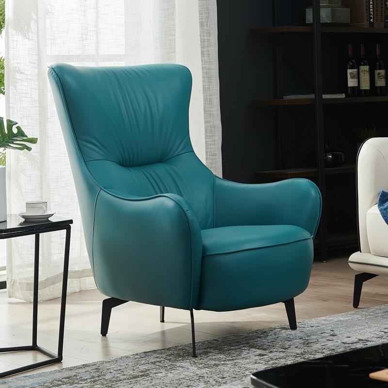 真皮高背老虎椅单人沙发轻奢x现代北欧阳台沙发客厅休闲椅久坐舒