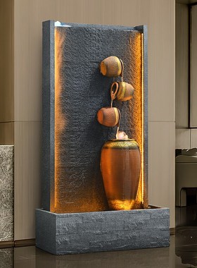 简约水幕墙d流水屏风摆件招财鱼池假山造景公司庭院循环水落地装