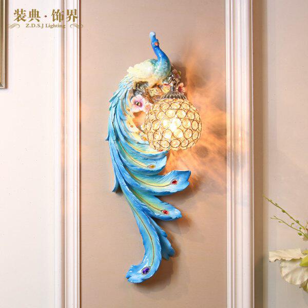 创意孔雀客厅壁灯玄关沙发背景墙过道楼梯门口羽毛装饰卧室床头灯
