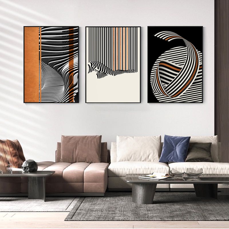 现代简约装饰画客厅沙发背景墙挂画黑白灰抽N象线条极简工作室壁图片