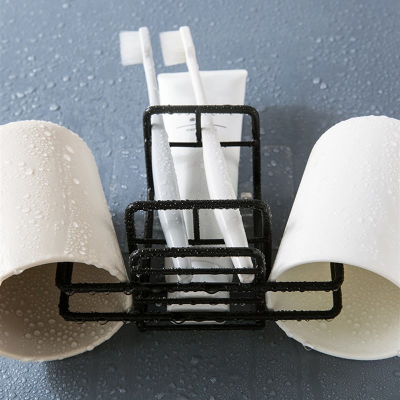 铁艺牙刷置物架卫生间漱口杯收纳架E壁挂牙具牙刷架情侣刷牙杯架