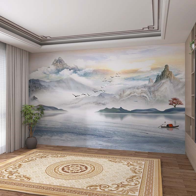 3d立体客厅电视l背景墙壁纸新中式墙纸沙发装饰壁布影视墙壁画墙图片