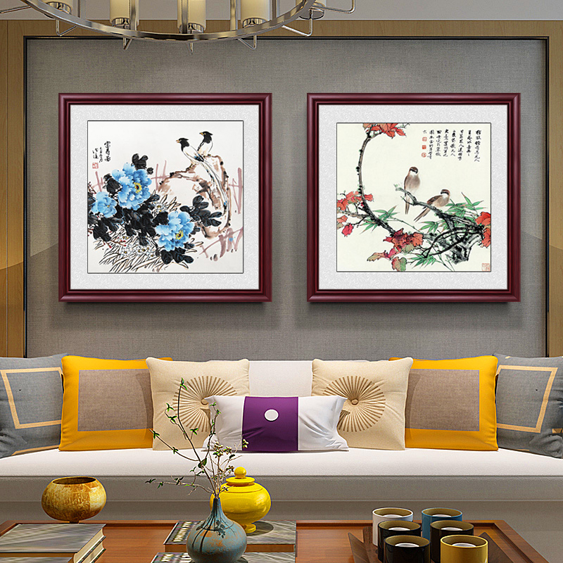 花开富贵牡丹新中式客厅玄关书房挂画办公室装饰T画中堂背景墙壁图片