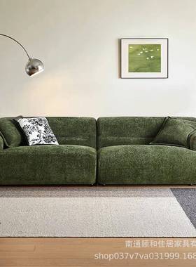 法式复古苔藓绿色小户型沙发雪尼尔布艺沙发现代简约客厅直排沙发