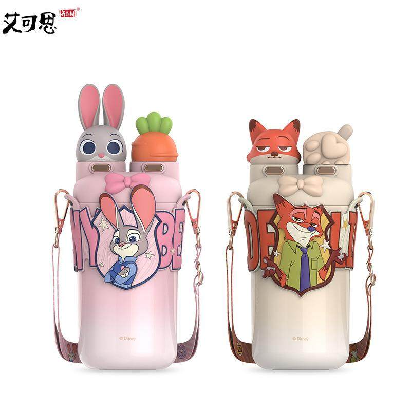 艾可思新款玩趣保温杯儿童316不锈钢吸管杯学生户外创意双饮杯子