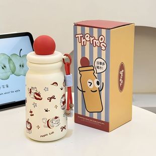 高颜值卡通316不锈钢运动保温杯500ml吸管挂绳便携大容量随手杯