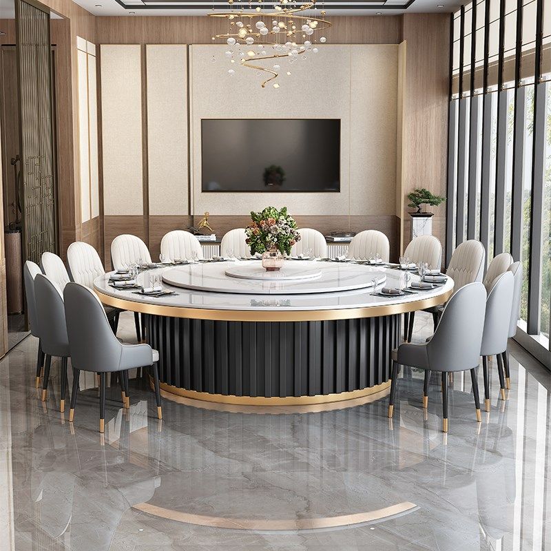 酒店电动岩板餐桌商用会所饭店包厢带转盘20人大圆桌电磁炉火锅桌,住宅家具,岩板餐桌,淘宝优惠券,粉丝福利购,淘宝优惠卷