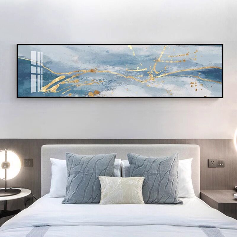 卧室床头装饰画现代简约抽象免打孔壁画客厅横版民宿酒店宾馆挂画图片