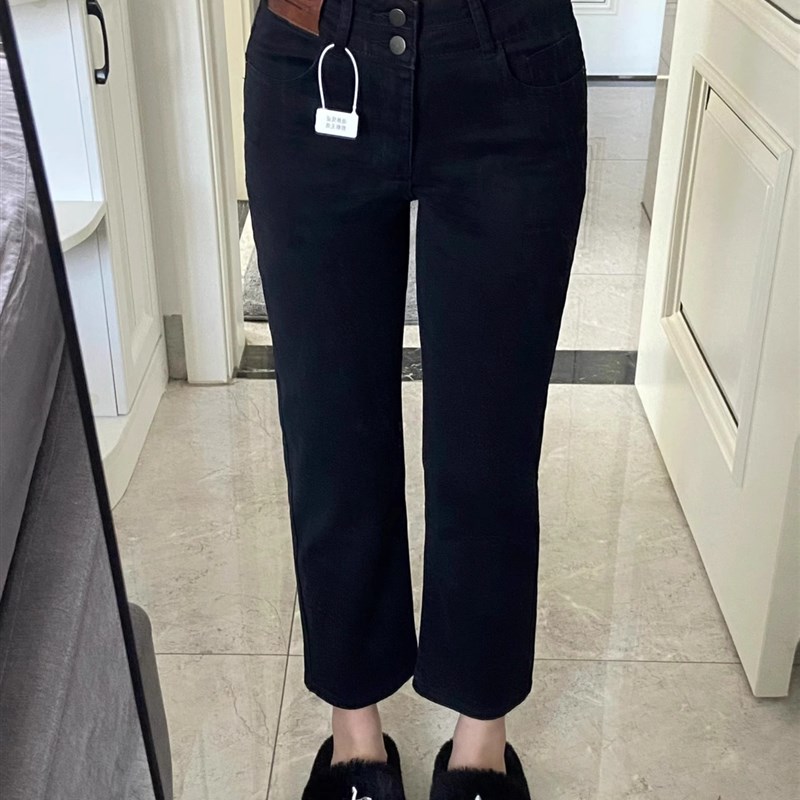 大码女装黑色高腰牛仔裤女200斤胖mm秋冬加绒宽松显瘦直筒裤女裤