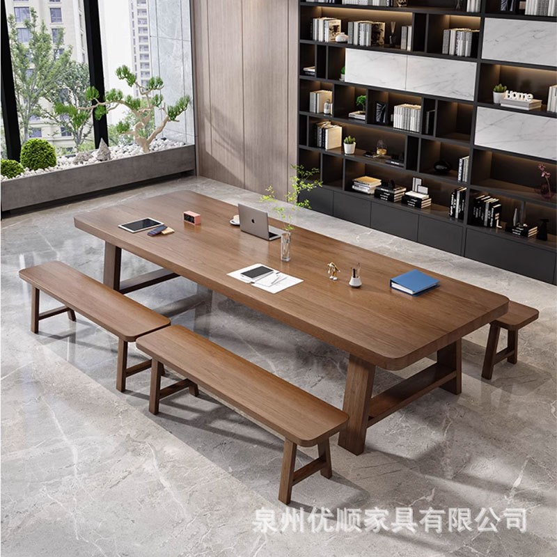 全实木会议桌长桌子工作台大板办公桌简约现代公司多人长条洽谈桌