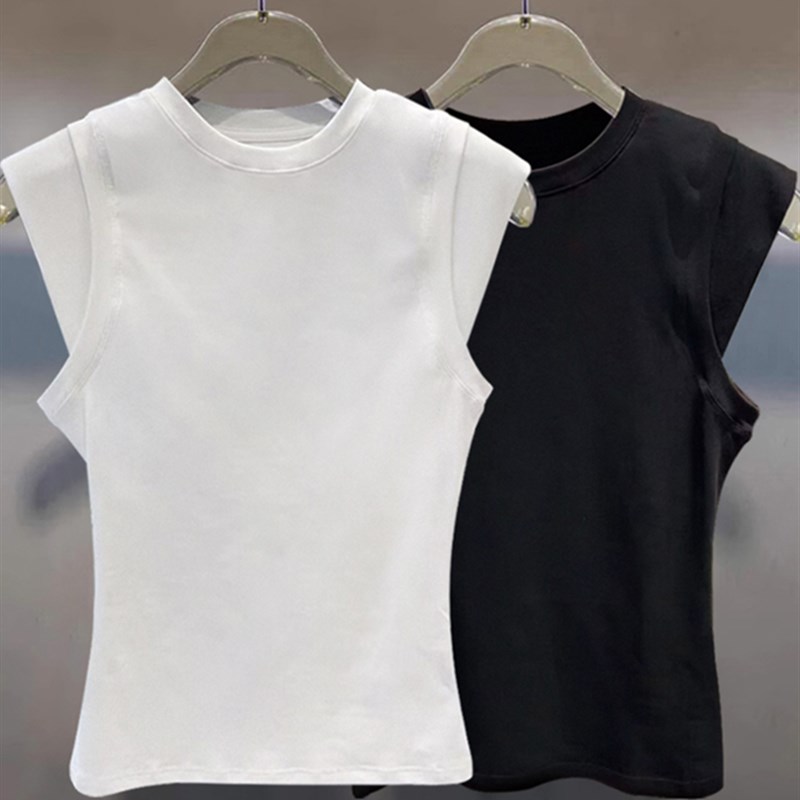 美式欧货2025夏季新款圆领修身气质无袖t恤拼接设计感短袖上衣女