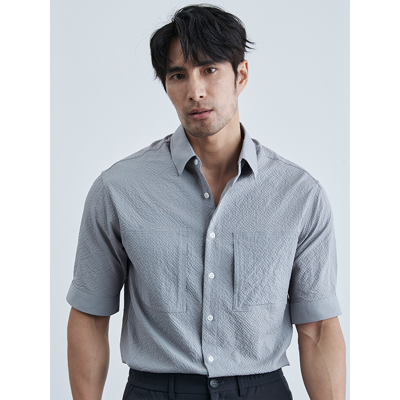 夏季高级感泡泡纱日系休闲短袖衬衫男士商务免烫透气半袖白色衬衣